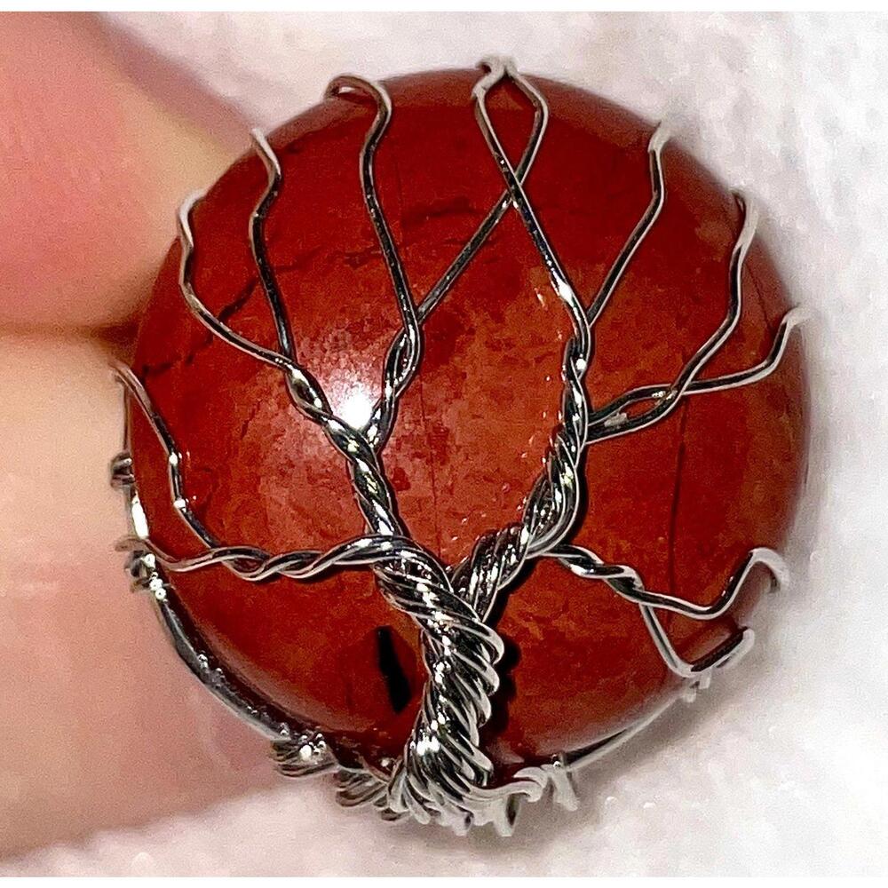 Red Jasper tree of life crystal adjustable ring round cabochon spiritual healing